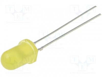 Светодиод 5mm жълт 12V OSY5LU5B64A-12V LED; 5mm; жълт; 100-130mcd; 60°; Чело: изпъкнал; Растер:2,54mm